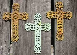 Cast Iron Crosses Set Of 3-Antique And Verde Finish -The Birdhouse Chick 3verdicross 2