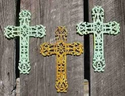 Cast Iron Crosses Set Of 3-Antique And Verde Finish