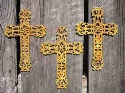 Cast Iron Crosses Set Of 3-Antique And Verde Finish -The Birdhouse Chick 3verdicross 4