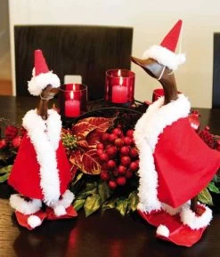 Santa Duck Teak Sculpture