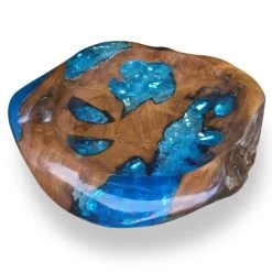 Large Teak Wood Bowl With Glass Inlay