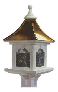 Copper Roof Bird Feeder Large Capacity With Post Mount