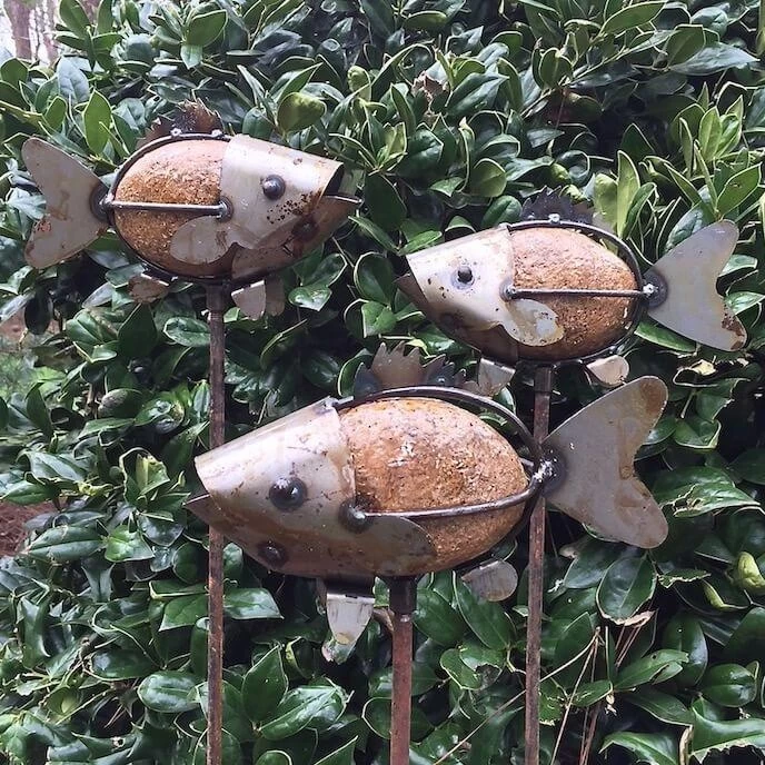 Rock Fish Garden Stakes Set/3 3 Rock Fish Garden Stakes Set/3