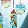 Stained Glass Heart And Feather Mobile