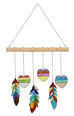 Stained Glass Heart And Feather Mobile -The Birdhouse Chick Stained Glass Heart and Feather WindChime Mobile