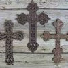 Cast Iron Crosses-Set Of 3 Dark With Verde Accents -The Birdhouse Chick browncross deck