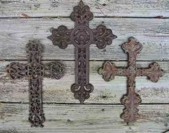 Cast Iron Crosses-Set Of 3 Dark With Verde Accents