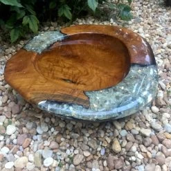 Teak And White Ground Bird Bath